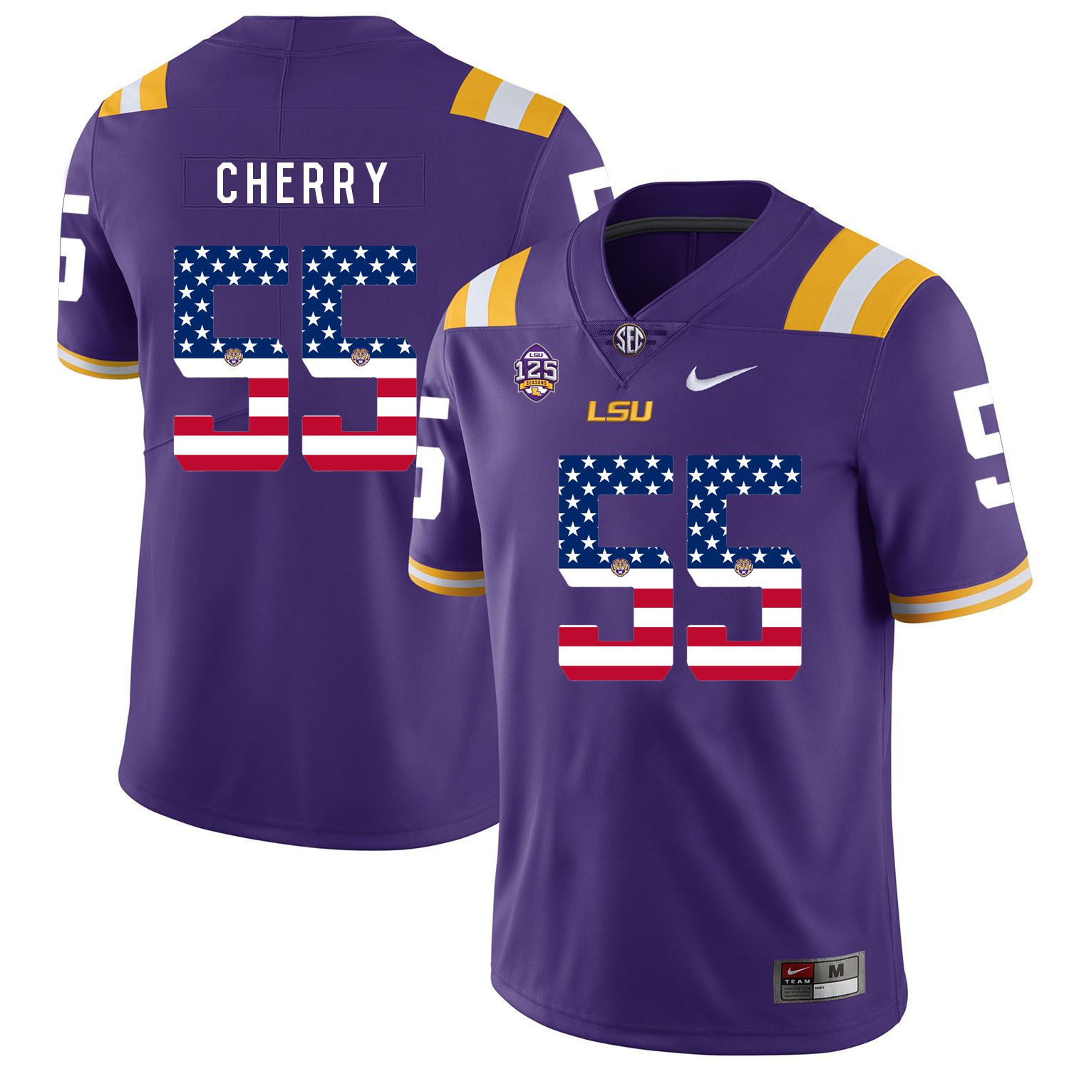 Men LSU Tigers 55 Cherry Purple Flag Customized NCAA Jerseys